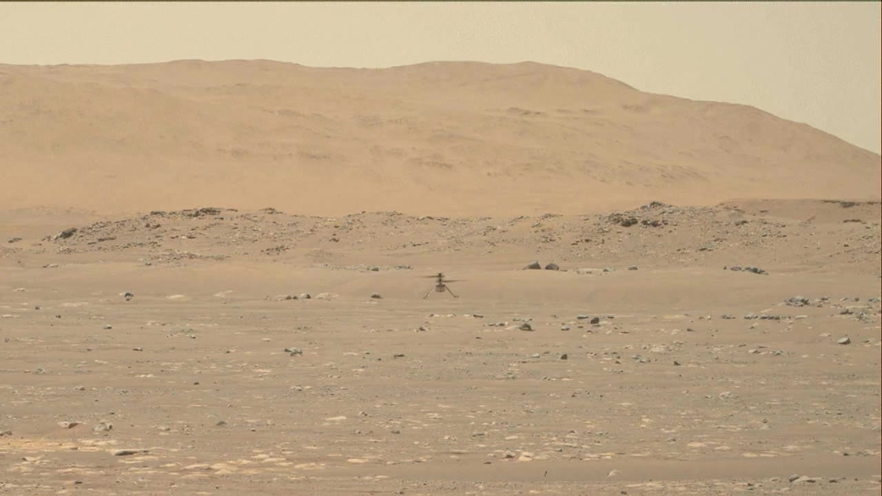 Ingenuity hovering on Mars