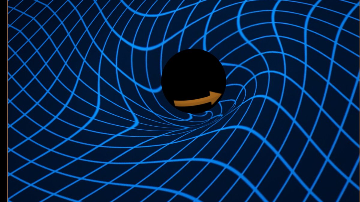 Illustration of a spinning black hole dragging the grid of spacetime around it