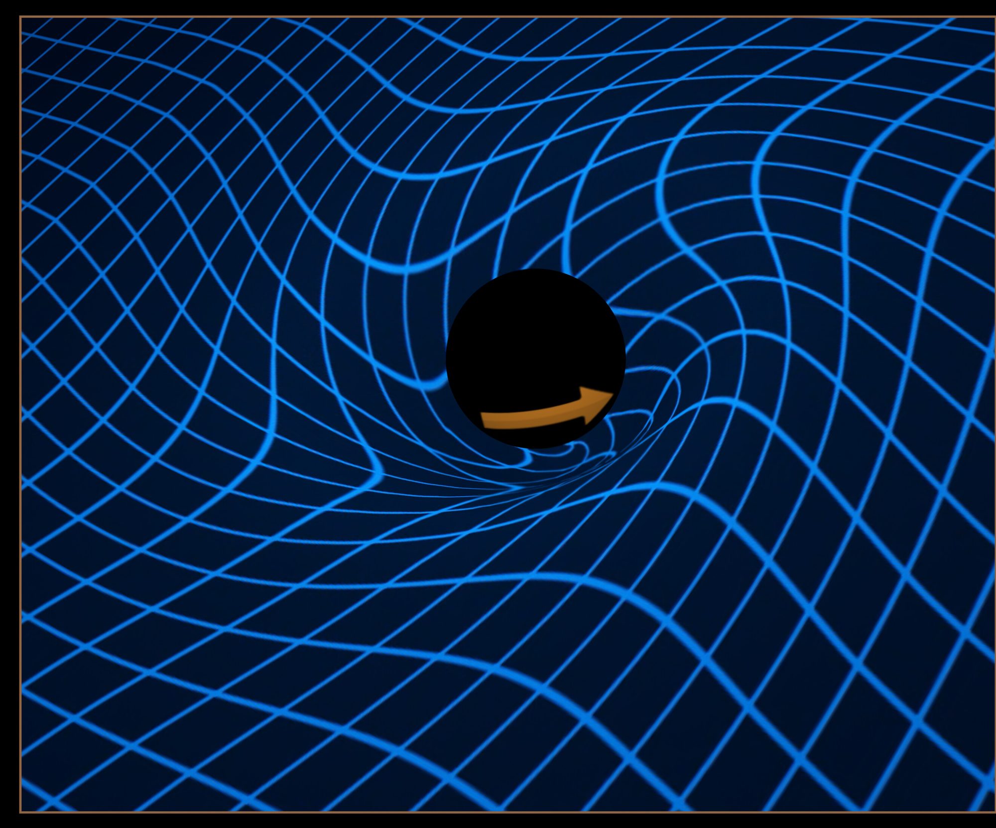 Illustration of a spinning black hole dragging the grid of spacetime around it