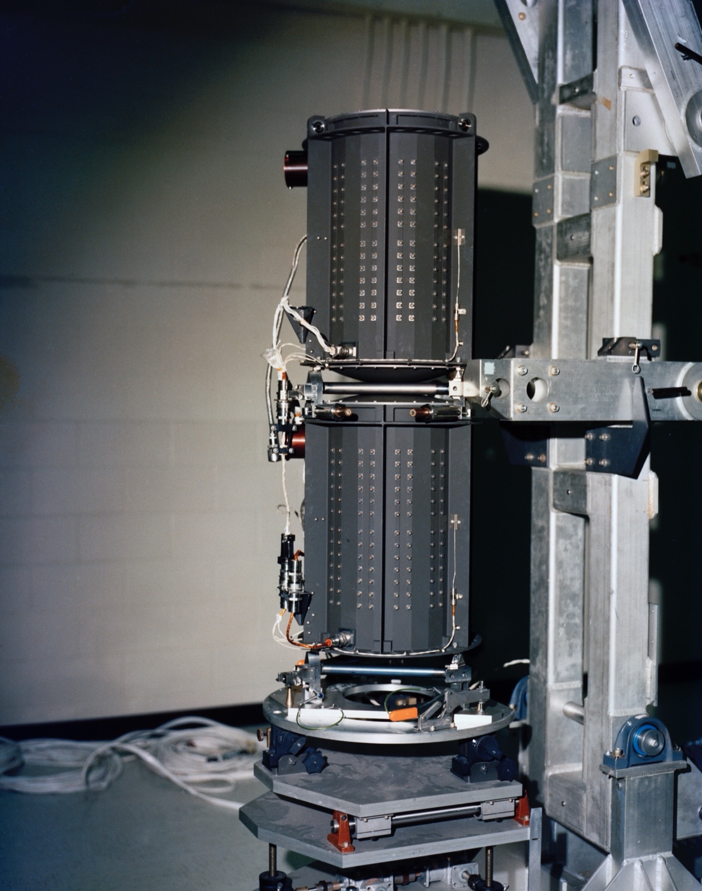 One of Voyager's plutonium power generators on a test stand before launch